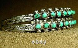 Vintage Early Zuni Sterling Silver Petit Point Snake Eye Turquoise Cuff Bracelet