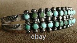 Vintage Early Zuni Sterling Silver Petit Point Snake Eye Turquoise Cuff Bracelet