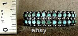 Vintage Early Zuni Sterling Silver Petit Point Snake Eye Turquoise Cuff Bracelet