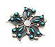 Vintage Early Zuni Swirl Star Petit Point Needle Point Turquoise Sterling Pin Pe