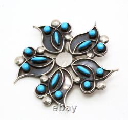 Vintage Early Zuni Swirl Star Petit Point Needle Point Turquoise Sterling Pin Pe