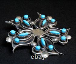 Vintage Early Zuni Swirl Star Petit Point Needle Point Turquoise Sterling Pin Pe