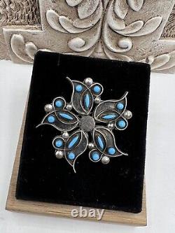 Vintage Early Zuni Swirl Star Point Needle Point Turquoise Sterling Pin