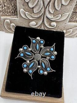 Vintage Early Zuni Swirl Star Point Needle Point Turquoise Sterling Pin