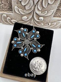 Vintage Early Zuni Swirl Star Point Needle Point Turquoise Sterling Pin