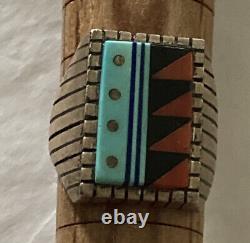 Vintage Inlaid Native American Sterling Silver Ring Signed VB early 80's Indian