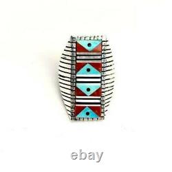 Vintage Inlaid Native American Sterling Silver Ring signed by VB early 80's