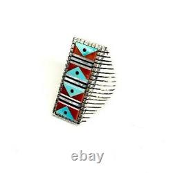 Vintage Inlaid Native American Sterling Silver Ring signed by VB early 80's