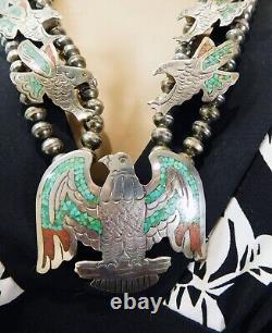 Vintage J Nezzie Signed Navajo Sterling Silver Eagle Necklace, Rare Early 70's
