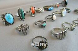 Vintage Lot sterling silver Rings Native American & other Sterling rings 77.5g