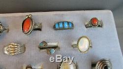 Vintage Lot sterling silver Rings Native American & other Sterling rings 77.5g