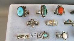 Vintage Lot sterling silver Rings Native American & other Sterling rings 77.5g