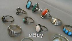 Vintage Lot sterling silver Rings Native American & other Sterling rings 77.5g