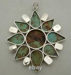 Vintage Massive Early Navajo Turquoise & Coral Sterling. 925 Silver Pendant