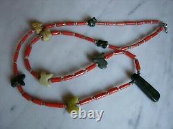 Vintage Mediterranean Coral Heishi Early Zuni Fetish Necklace