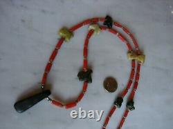 Vintage Mediterranean Coral Heishi Early Zuni Fetish Necklace