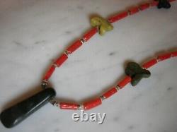 Vintage Mediterranean Coral Heishi Early Zuni Fetish Necklace