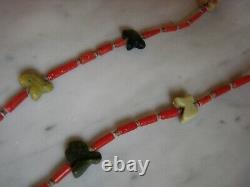 Vintage Mediterranean Coral Heishi Early Zuni Fetish Necklace