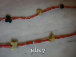 Vintage Mediterranean Coral Heishi Early Zuni Fetish Necklace