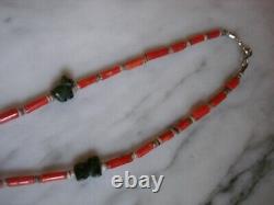 Vintage Mediterranean Coral Heishi Early Zuni Fetish Necklace