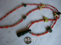 Vintage Mediterranean Coral Heishi Early Zuni Fetish Necklace