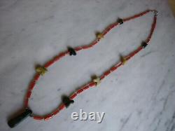 Vintage Mediterranean Coral Heishi Early Zuni Fetish Necklace