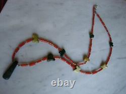 Vintage Mediterranean Coral Heishi Early Zuni Fetish Necklace