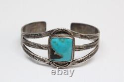 Vintage NAVAJO Sterling Silver, Turquoise Cuff Bracelet Stamped CUFF Early