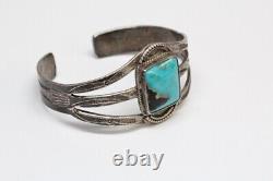 Vintage NAVAJO Sterling Silver, Turquoise Cuff Bracelet Stamped CUFF Early