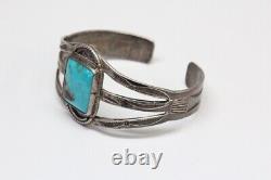 Vintage NAVAJO Sterling Silver, Turquoise Cuff Bracelet Stamped CUFF Early