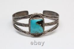 Vintage NAVAJO Sterling Silver, Turquoise Cuff Bracelet Stamped CUFF Early