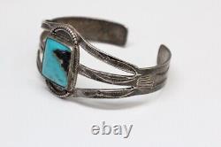 Vintage NAVAJO Sterling Silver, Turquoise Cuff Bracelet Stamped CUFF Early