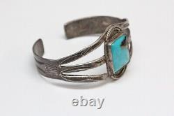 Vintage NAVAJO Sterling Silver, Turquoise Cuff Bracelet Stamped CUFF Early