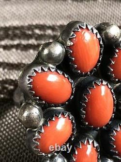 Vintage NAVAJO Very Early THOMAS NEZ Red Coral Sterling Silver Ring Size 4.75