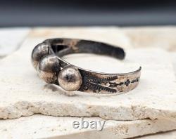 Vintage Native AMERICAN Sterling Silver Cuff Bracelet Stamped Dome OLD Early