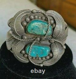 Vintage Native American 1960's/early 70's Sterling & Turquoise Feather Cuff Br