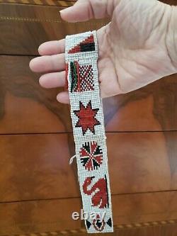 Vintage Native American Beaded Headband with Whirling Log & Other Tribal Symbols