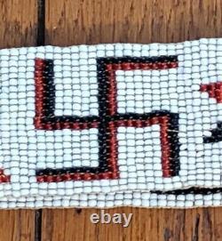 Vintage Native American Beaded Headband with Whirling Log & Other Tribal Symbols