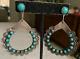 Vintage Native American Early Sterling &turquoise Lge Stamped Pierced Earrings