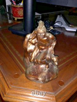 Vintage Native American Indian Bronze Bookends Early 20th Century Scout With Dog