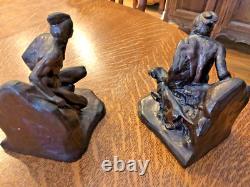 Vintage Native American Indian Bronze Bookends Early 20th Century Scout With Dog