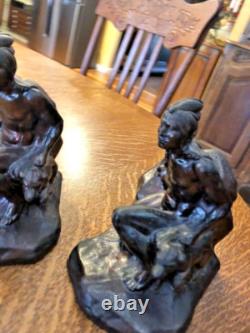 Vintage Native American Indian Bronze Bookends Early 20th Century Scout With Dog