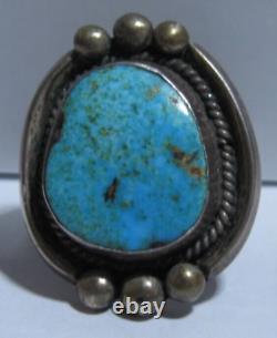 Vintage Native American Large Early Sterling Turquoise Ring 6.5