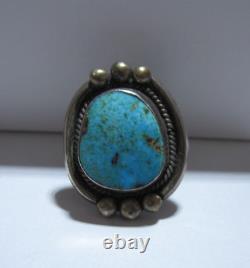 Vintage Native American Large Early Sterling Turquoise Ring 6.5