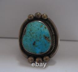 Vintage Native American Large Early Sterling Turquoise Ring 6.5