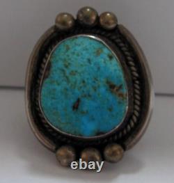 Vintage Native American Large Early Sterling Turquoise Ring 6.5