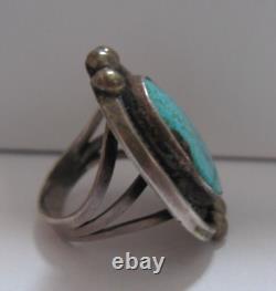 Vintage Native American Large Early Sterling Turquoise Ring 6.5