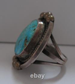 Vintage Native American Large Early Sterling Turquoise Ring 6.5