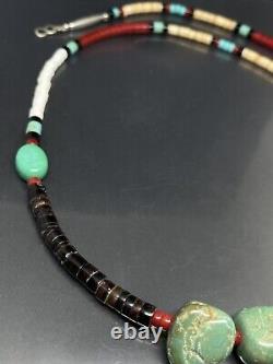 Vintage Native American Long Necklace Turquoise Coral Other Gemstones 26 in