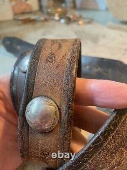 Vintage Navajo Concho Belt Buckle Early Leonard Maloney Buffalo Nickel Studs 34